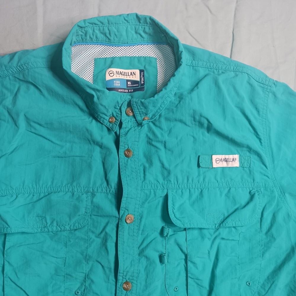 Magellan Mens XL Angler Fit Fishing Shirt Teal MagWick Vented Short Sleeve